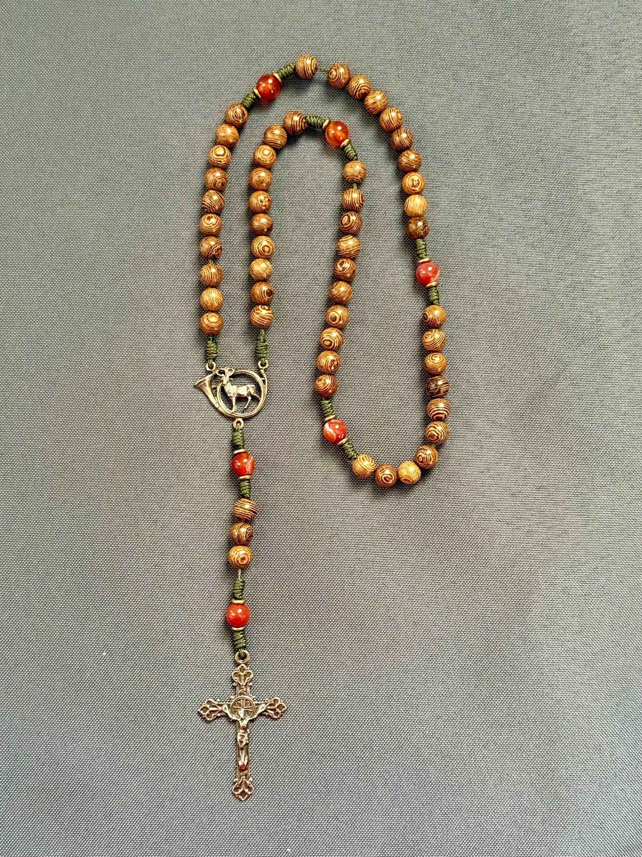 St. Hubert Rosary - solid bronze / Hunter Rosary / Handmade Microcord Rosary / Catholic Gift