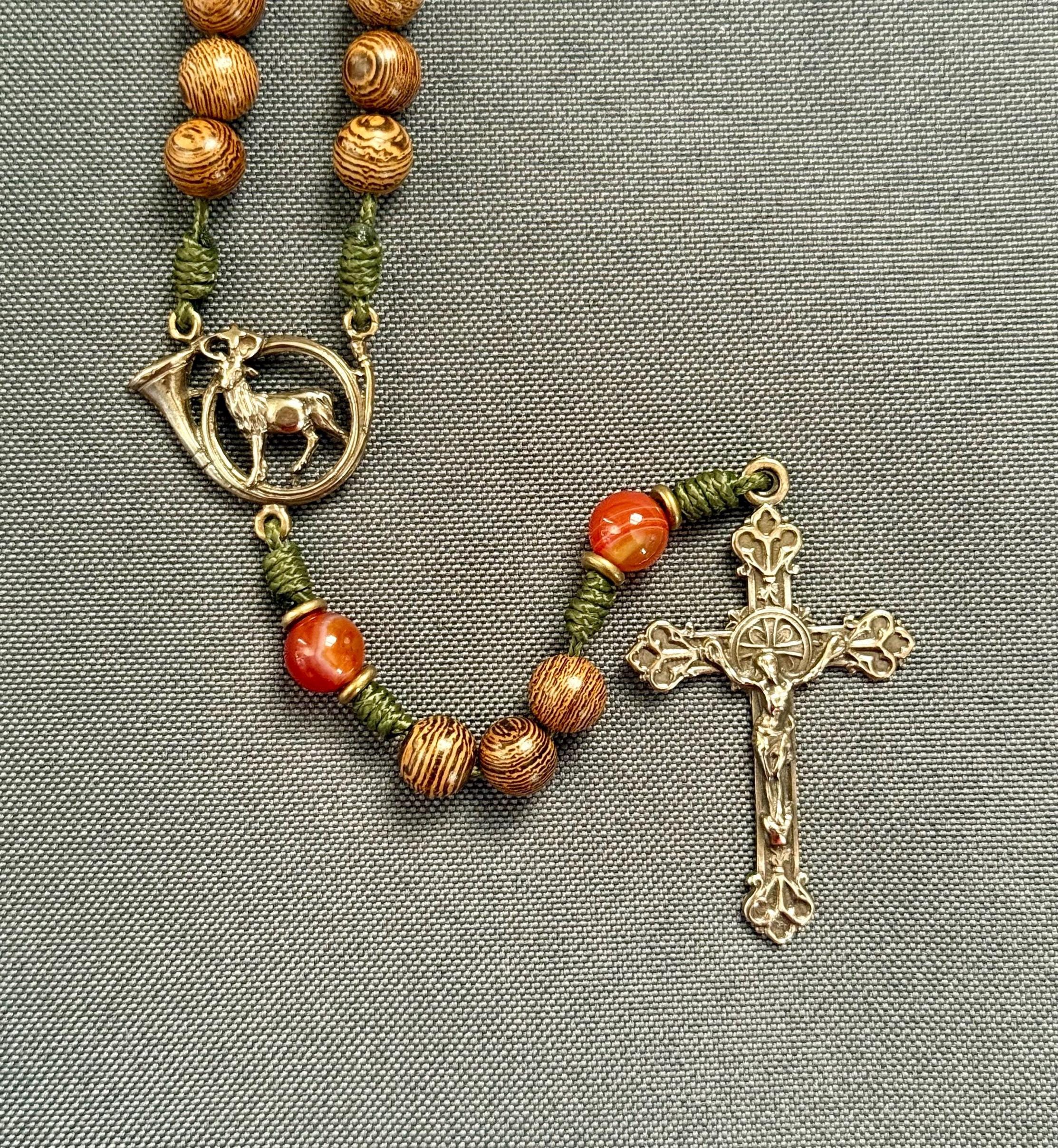 St. Hubert Rosary - solid bronze / Hunter Rosary / Handmade Microcord Rosary / Catholic Gift