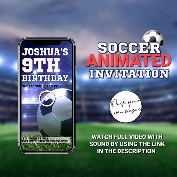 Soccer Birthday Video Invitation, Animated Invitation