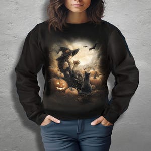 Witch in Pumpkin Patch Crewneck Sweatshirt | Halloween Samhain Autumn