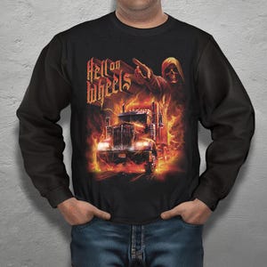 Sudadera Hell on Wheels, camión semirremolque con llamas, camionero mortal, viaje de larga distancia, jersey unisex, regalo para hombre y mujer, ropa de Motorhead, ropa de motociclista