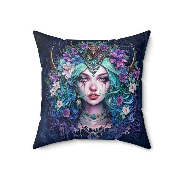 Shaman Goth Flower Girl -  Spun Polyester Square Pillow