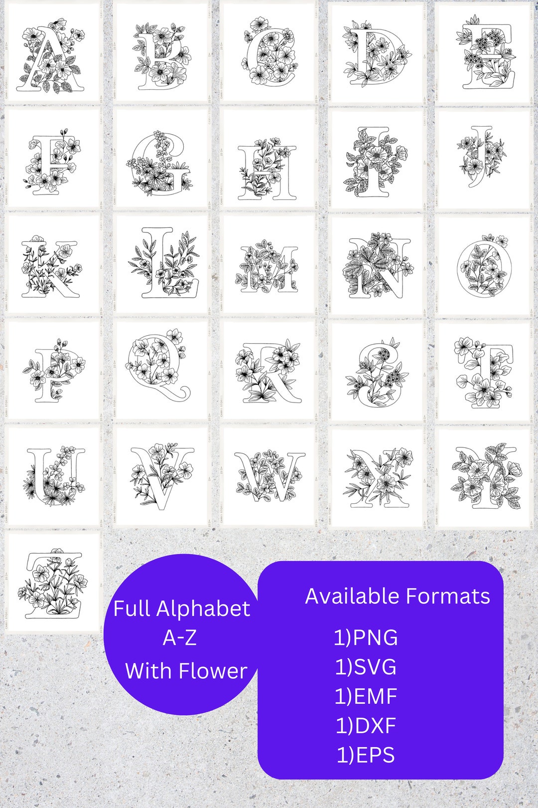 Floral Capital Alphabet, Alphabet Cut File for Cricut Silhouette, 26 ...