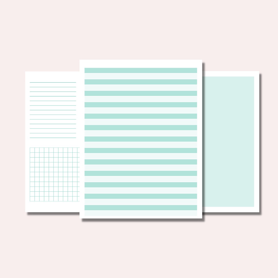 Printable Notebook Paper, 9 Styles, Teal Color, Digital Pdf - Etsy