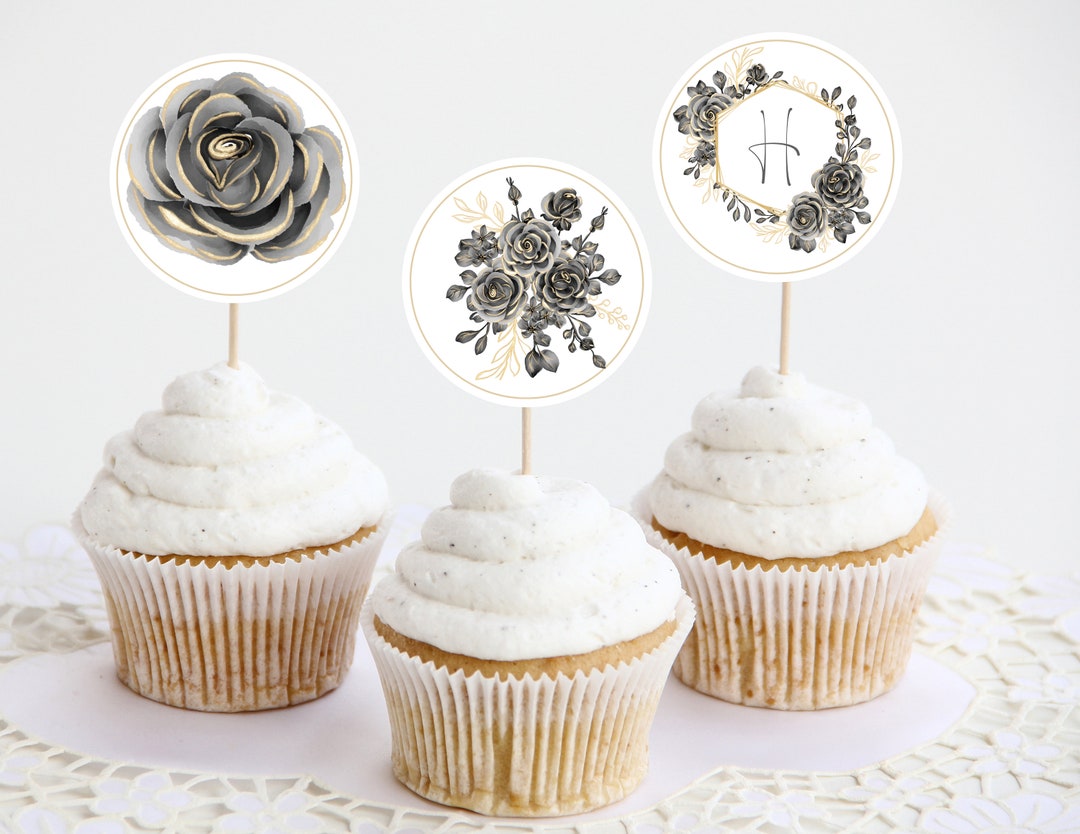 Black and Gold Cupcake Toppers Wedding Cupcake Toppers Etsy