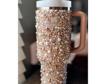 Custom personalized pearl and Rhinestone Stanley. Crystal insulated Stanley cup. Personalized Stanley. Quencher. Name. White Stanley. Frost.