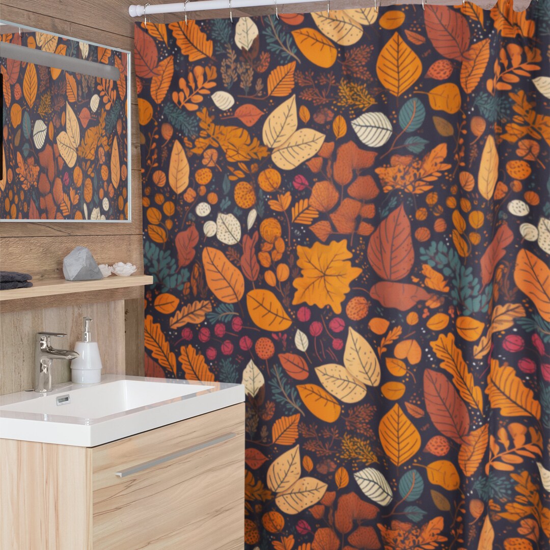 Fall Leaves Shower Curtain Boho Shower Curtain Retro Fall Etsy