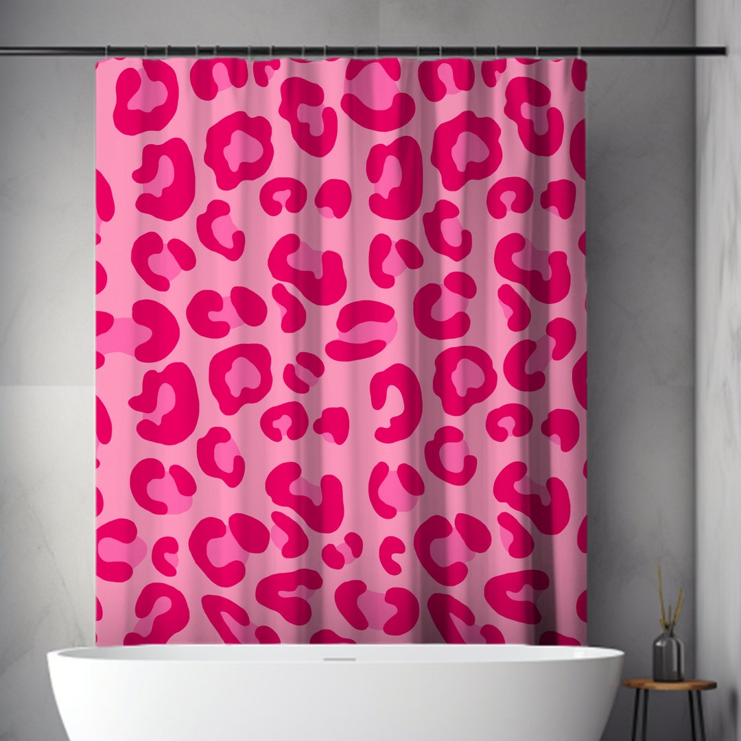 Leopard Print Pink Shower Curtain, Leopard Bath Decor, Cute Shower ...