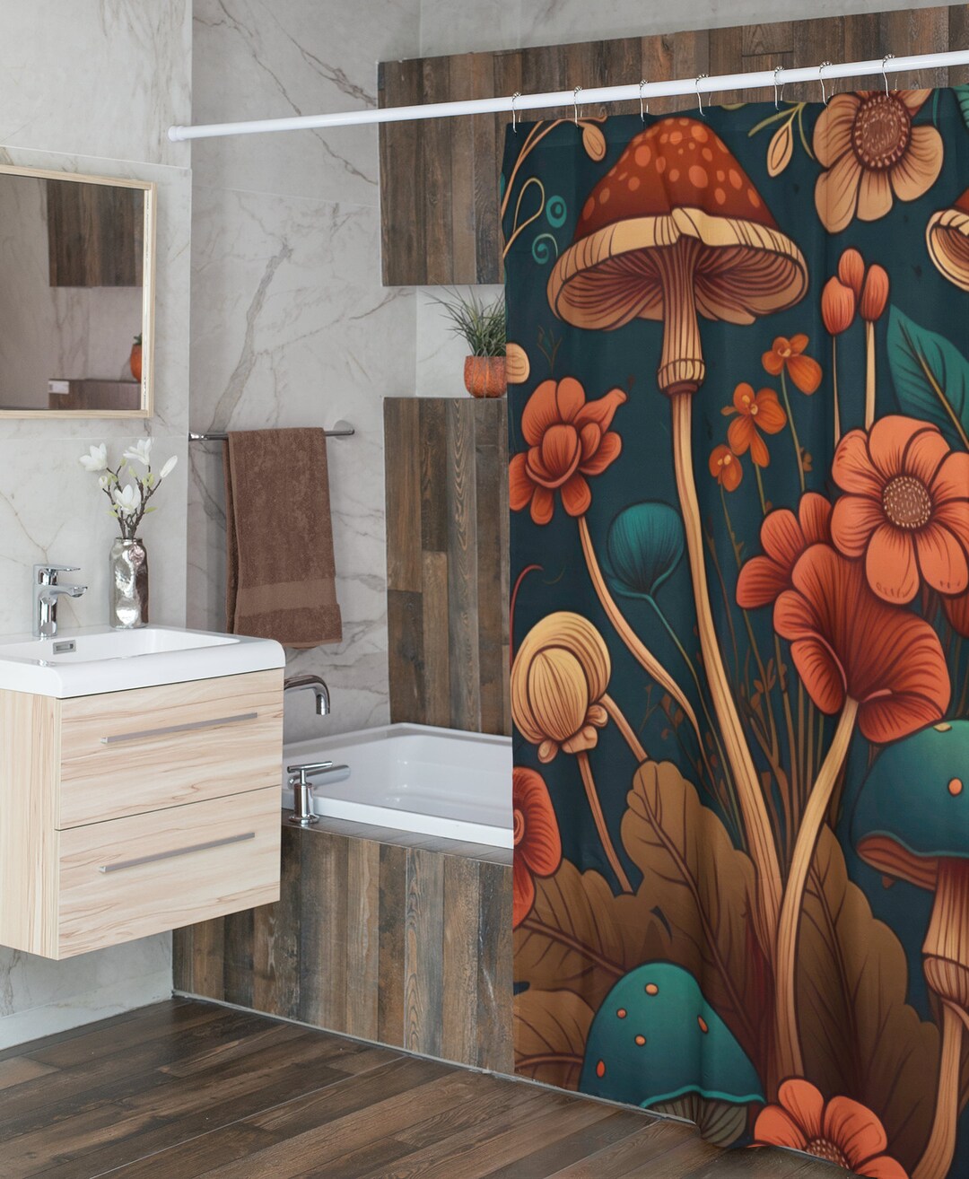 Vintage Botanical Boho Mushroom Shower Curtain Bathroom Decor Mushroom