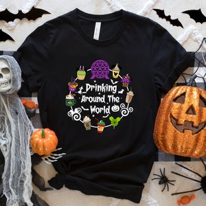 Drinking Around The World Shirt,Disney Coffee Halloween Shirt,Coffee Lover Halloween Tshirt,Drinking Coffee Latte Halloween Tee,Fall Shirts