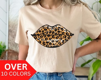 Leopard Print Lip Shirt, 3D Lips Tshirt, Valentine's Day Kiss Shirt for Women, Valentine’s Day Lips Kiss T shirt, Cute Cheetah Lip Shirt