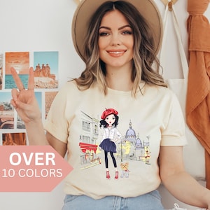 Koszulka z grafiką Paris Cartoon, Koszulka Parisian Girl, Koszulka Paris Lover, Koszulka Paris France Fashionista, Prezent dla wielbiciela Paryża, Pamiątka z Paryża