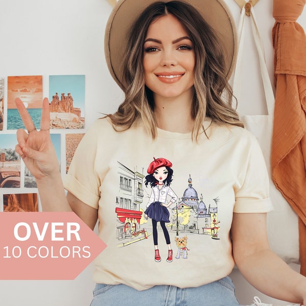 Paris Cartoon Graphic Shirt, Parisian Girl T-shirt, Paris Lover Tshirt, Paris France Fashionista Tee, Gift for Paris Lover, Paris Souvenir