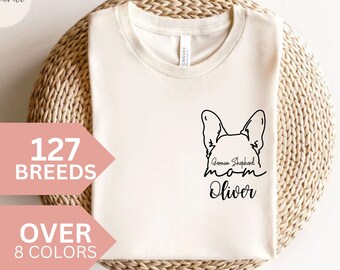 Camisa de orejas de perro personalizada, camiseta con nombre de perro personalizado, camiseta de mamá de perro, camiseta de cara de perro personalizada, camiseta de mamá de perro personalizada, regalo de dueño de perro nuevo