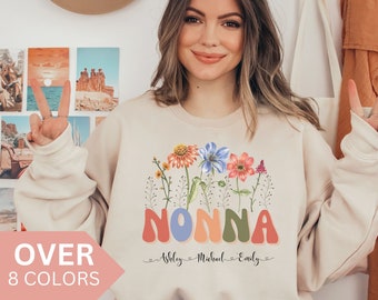 Personalized Nonna Sweatshirt for Grandma for Mother's Day, Custom Mother's Day Gift for Nonna, Retro Floral Nona Shirt, Nonnie Crewneck