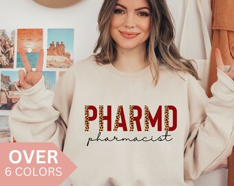 Sudadera Doctor De Farmacia, Regalo Farmacéutico, Camisa Farmacéutica, Suéter Estudiantil De Farmacia,Cuello Redondo De Graduación Farmacia,Camisa Leopard PharmD