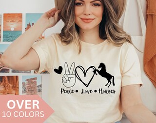 Maglietta Divertente Da Donna 'Just A Girl Who Loves Horses Peace Love' - Leggera E Morbida, Perfetta Per Amanti Dei Cavalli