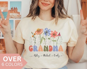 Personalized Grandma Shirt for Grandma for Mother's Day, Custom Birthday Gift for Grandma, Retro Floral Grandma Tshirt, Grandma T-shirt, Tee