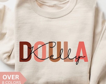 Spersonalizowana bluza doula, spersonalizowana koszulka doula, prezent dla douli, prezent z podziękowaniami dla pielęgniarki, okrągły dekolt dla położnej, koszulka do porodu i porodu, sweter