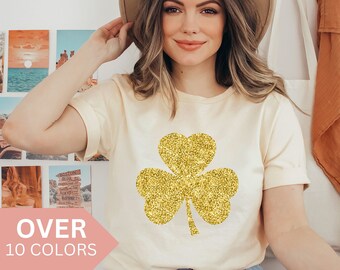 Glitter Shamrock St. Patrick's Day Shirt para mujer, St Patricks Day T-shirt para ella, Women Glitter St Patrick's Day Tshirt, Lucky Shirt