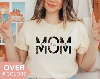 Personalized Mom Shirt With Kids Names, Custom Mama T-shirt for Mother's Day Gift, Cheetah Mom Tshirt, Leopard Mom T shirt, Cute Mama Tee