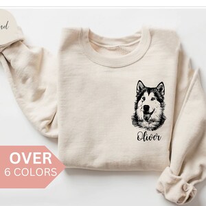 Personalized Husky Mama Sweatshirt, Custom Husky Name Shirt, Husky Mom Gift for Mother&#39;s Day, Husky Puppy Head Crewneck, Husky Dad Sweater