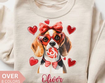 Sudadera personalizada de Beagle, camiseta personalizada de San Valentín para mamá Beagle, regalo de Beagle, jersey de cuello redondo para mamá Beagle, suéter para papá Beagle, jersey