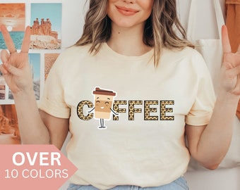 Leopard Coffee Shirt for Women, Cute Coffee T-shirt for Her, Leopard Coffee Cup T Shirt for Mother's Day Gift, Coffee Lover Shirt,Coffee Tee