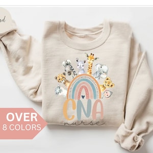 CNA Nurse Rainbow Sweatshirt, CNA Nurse Animals Shirt, CNA Nurse Gift, Nurse Appreciation Crewneck, Certified Nursing Assistants Pullover