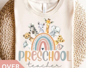 Preschool Teacher Shirt, Preschool Teacher Rainbow T-shirt, Gift for Preschool Teacher,Preschool Teacher Animal Tshirt,Preschool Teacher Tee