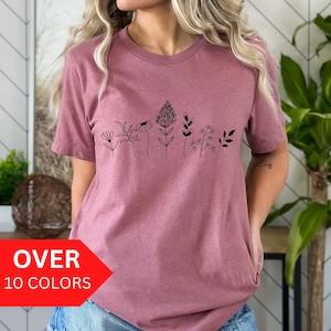 Wild Flowers Shirt, Wildflower Tshirt, Floral Shirt, Botanical Shirt, Flower Shirt, Nature Lover Shirt, Ladies Shirts, Garden Flower Tee