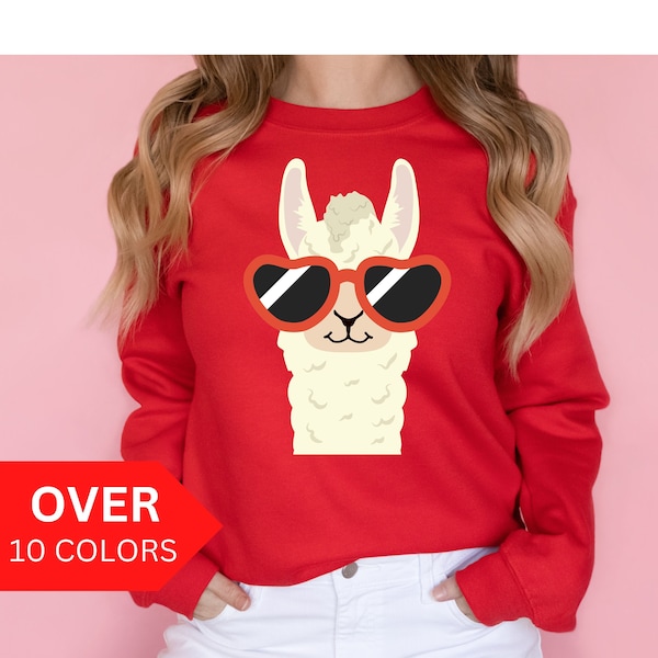 Valentine's Day Llama With Heart Shaped Sunglasses Sweatshirt, Llama Shirt, Valentines Day Llama Sweatshirt for Women, Cute Llama Shirt VDay