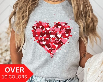 Chemise de Saint-Valentin Coeur, T-shirt de Saint-Valentin pour femme, Chemise 3D Coeur, Cadeau de Saint-Valentin pour elle, Chemise d’amour, T-shirt Red Heart Cadeau