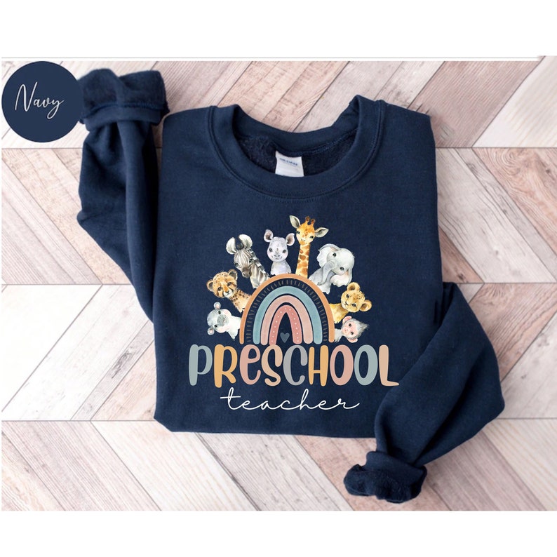 Sweatshirt voor kleuterjuf, shirt kleuterschool leraar regenboog, cadeau voor leraar kleuterschool, dierlijke trui kleuterjuf, shirt peuter afbeelding 3