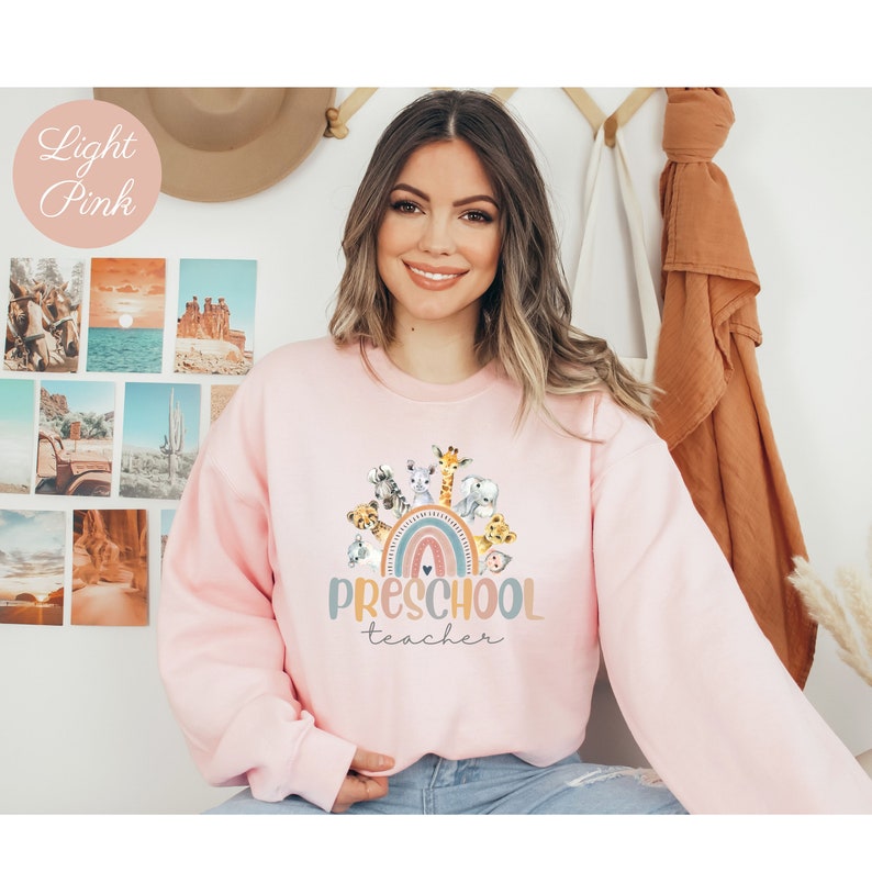 Sweatshirt voor kleuterjuf, shirt kleuterschool leraar regenboog, cadeau voor leraar kleuterschool, dierlijke trui kleuterjuf, shirt peuter afbeelding 6