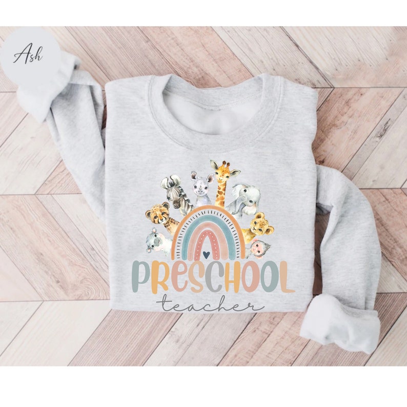 Sweatshirt voor kleuterjuf, shirt kleuterschool leraar regenboog, cadeau voor leraar kleuterschool, dierlijke trui kleuterjuf, shirt peuter afbeelding 2