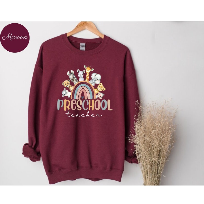 Sweatshirt voor kleuterjuf, shirt kleuterschool leraar regenboog, cadeau voor leraar kleuterschool, dierlijke trui kleuterjuf, shirt peuter afbeelding 4