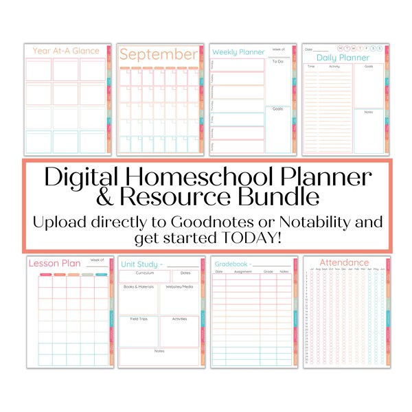 Digital Homeschool Planner Bundle | Use with Goodnotes & Notability| Lesson Plan | Gradebook | Daily Planner | Attendance Tracker