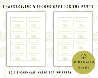 Gra na Święto Dziękczynienia w 5 sekund | Gra na Święto Dziękczynienia do druku z 80 pytaniami na wieczór gier rodzinnych | Gra aktywizacyjna dla dzieci i dorosłych