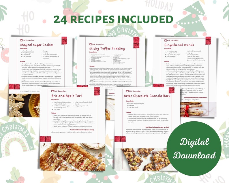 Christmas Food Ideas Advent Calendar 24 Recipes Included for Etsy