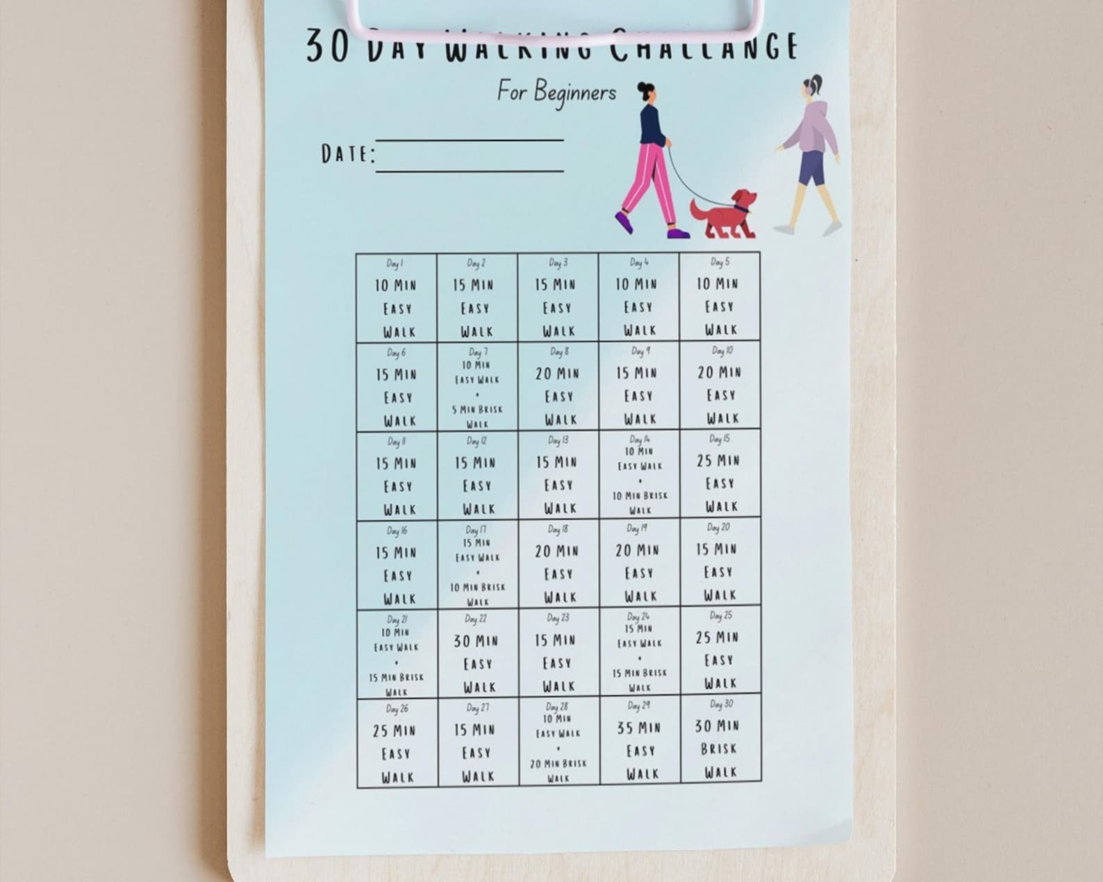 30 Days Walking Challenge Printable Workout Plan | Fitness Tracker ...