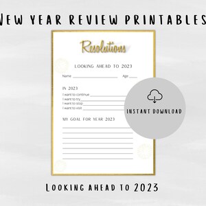 Druckbare Vorsätze für das neue Jahr | 2023 Bucket List, Neujahrsvorsätze Digital Printables | Reflection Cards Time Capsule Sheet für 2023