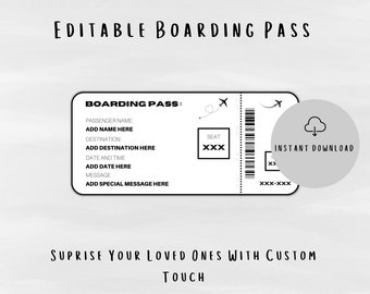 Personalised Boarding Pass Ticket Template | Surprise Airline Vacation Ticket Gift Simple Design | Print-At-Home Manifestation Card | Custom