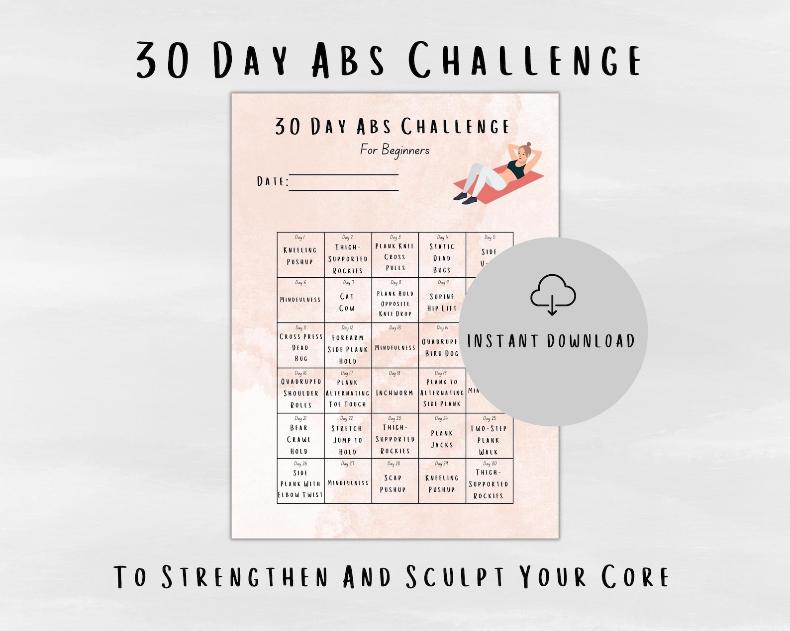 30 Days Abs Challenge Printable Workout Plan | Fitness Tracker ...