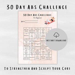30 Days Abs Challenge Printable Workout Plan | Fitness Tracker | Challenge Guide | New Year Fitness Resolution | Self-Love Checklist for Her