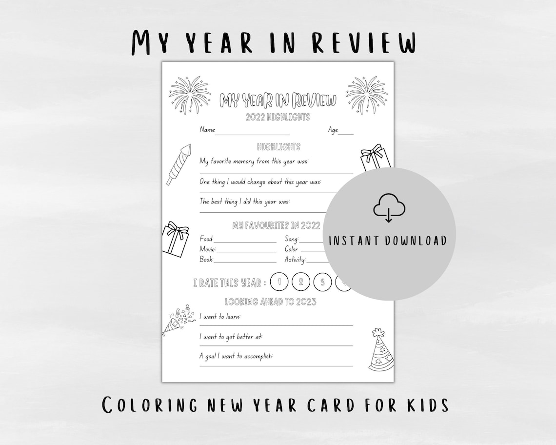 Printable New Year Eve Questionnaire for Kids Coloring Sheet - Etsy