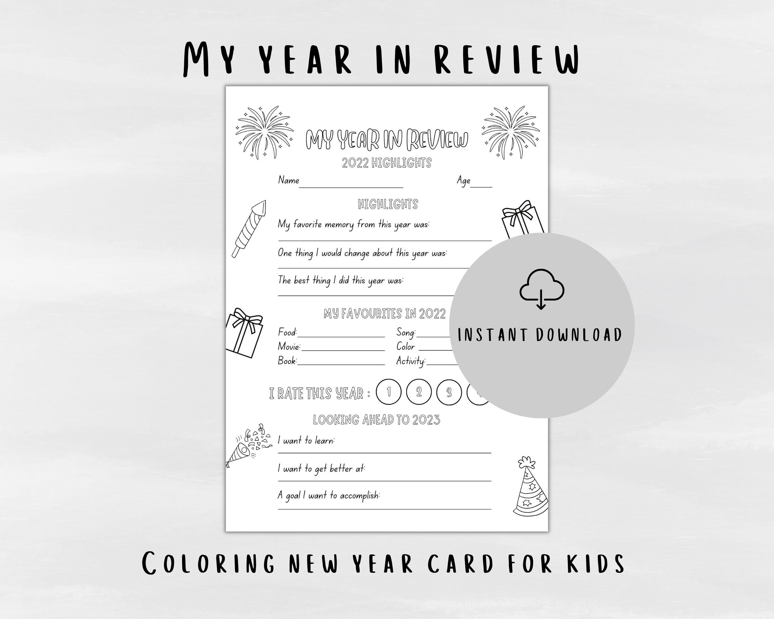 Printable New Year Eve Questionnaire for Kids Coloring Sheet - Etsy