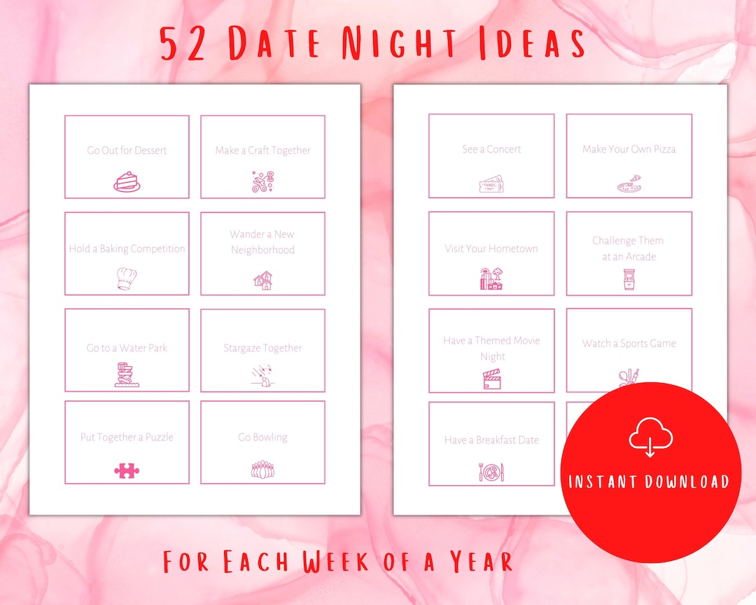 52 Printable Date Night Ideas for Each Week of A Year Weekly Date 52 Printable Date Night Ideas for Each Week of A Year Weekly Date