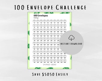 100 Envelope Challenge Savings Tracker | Wyzwanie oszczędzania pieniędzy do wydrukowania | Zarządzanie pieniędzmi do wydrukowania | Planer budżetu Dave Ramsey Inspired
