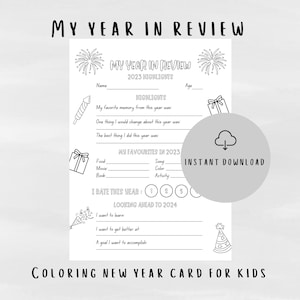 Questionnaire imprimable du Nouvel An pour les enfants | à colorier Bilan du Nouvel An 2023 Carte Résolution pour enfants | Jeu du Nouvel An 22